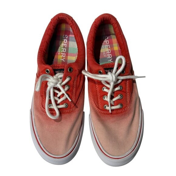 Sperry Top-Sider Men’s 9 Red Ombre Canvas Lace Up Sneakers - Picture 2 of 9
